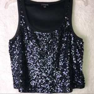 Express Black Sequin Crop Top